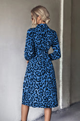 Leopard Print Belted Slit Shirt Dress Ins Street